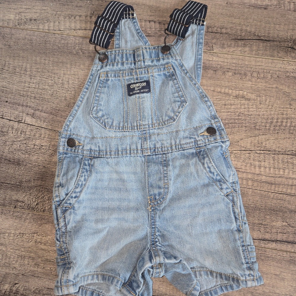 OshKosh Bgosh Kids 18M Light Wash Denim Vestbak Shortalls Stripe Straps Overalls